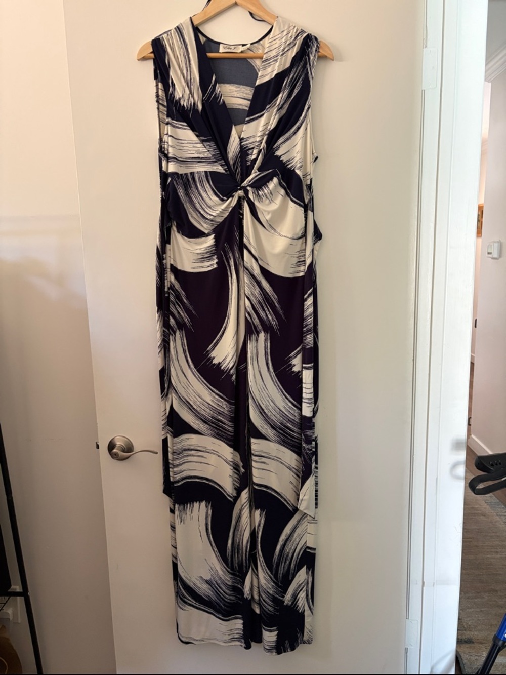 Eliza J Navy and Cream Brushstroke Maxi Dress